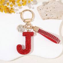 1pc Red Soft Pottery Letter Rhinestone Keychain, Cute Personalized Bag Charm, Car Key Chain, Gift For Mom, Friends, Valentine's Day, Couples - Red - View 15