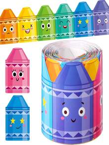 10m Cute Pencil-Shaped Decorative Border Tape - Adhesive-Free Paper Trim For Classroom & Room Decor, Crafts, And Creative Projects, Perfect For Bulletin Boards, Blackboards, Classroom Decorations, Playful Design, Easy Application