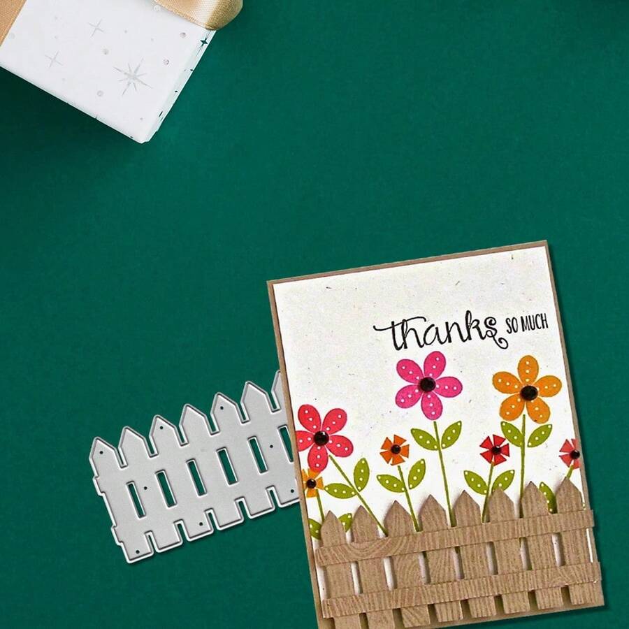 Creative Fence Wheel Metal Cutting Dies, DIY Scrapbooking Album And Embossing Stencil, Greeting Card Making Tool, Card Paper Cutting Crafts ,Gift Card Making Template Die Cuts. - Silver - View 1