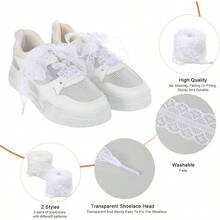2 Pairs Lace Shoe Laces Sneakers 3cm And 2.5cm Wide White Lace Shoelaces Sneakers Womens Cute Laces Shoe String 47 Inch 120cm Long Fancy Hollow Flat Shoestrings Women - Initial - View 3