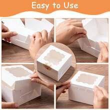 50pcs Cookie Boxes With Window, 4x4x2.5 Inches Bakery Boxes With 50pcs Stickers For Cookies, Bakery, Desserts, Candy, Chocolate Covered Strawberries, Mini Cake (White) - 彩色 - 查看 3