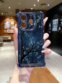 1pc Natural Tree Branch & Snowflake Leaf Anti-Scratch Electroplated Camera Protection Phone Case, UV Printed Compatible With Samsung Galaxy///// Android Models - Blue - View 6