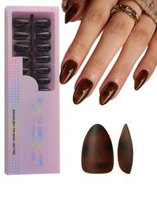 150片装混合短矩形、杏仁形和中长棕色豹纹渐变美甲贴纸套装 - 15种尺寸，法式渐变棕色豹纹图案，沙龙品质，适合DIY美甲，多种指甲形状，可卸甲胶，全甲覆盖，女性美甲用品的理想礼物 - 鏽棕色 - 查看 3