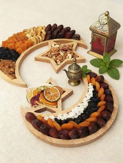 1pc Wooden Star Moon Design Tray Diy Decoration Suitable For Home Celebration Party Banquet Table Centerpiece Decoration For Fruits And Desserts Dinner Plate Decorate Your Wood Towel Decoration Party Decoration