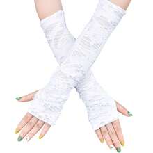 Mrotrida Women's Punk Fingerless Glove Cosplay Ripped Gloves For Halloween Costume Party 1Pair,WhiteLongStyle - Gaya Panjang Putih - View 2