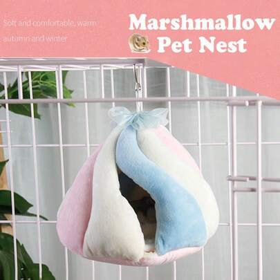 1pc Soft Cotton Candy Color Pet Bed, Warm Sleeping Basket Suitable For Hamsters, Mice And Small Animals, With Hanging Decor Design, All Season, Hamster Accessories Pet Bed