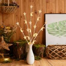 1pc LED Star Moon White Birch Branch Light, 20 LED Battery Powered Brown Branch Vase Decor Lamp, Modern Home Ramadan Decor Nightlight, Suitable For Ramadan, Wedding, Birthday, Christmas Party - Great For Cabinet, Tabletop, Cafe Display, Vase Decor (Batteries Not Included) - Warm Light - View 6