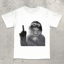 Funny Monkey Shirt, Thinking Monkey Meme Tee, 90s Vintage Bootleg Monkey Top, Gen Z Brain Rot Cringe Shirt,  Unhinged Monkey T-Shirt - 白色4 - 查看 10