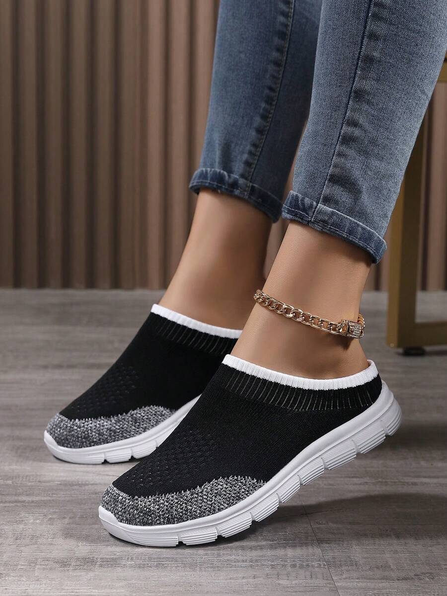 Sandalias planas de mujer con cierre deslizante casual - Blanco y Negro - Ver 1