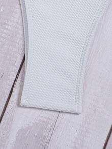 优雅女士白色比基尼套装，珍珠细肩带，高弹力纹理面料，露背两件式泳衣，打造时尚夏日海滩造型 - 白色 - 查看 5