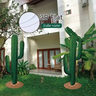 2 piezas Decoración de cactus de polipropileno con temática occidental para fiesta, decoración de patio exterior, decoración de logotipo de cactus combinado, diseño de plano 2D