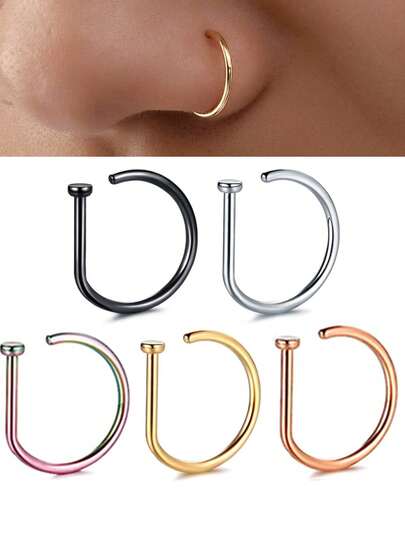 5件/2件套D形假鼻环、假鼻中隔环、假唇环、假耳环，可夹在鼻子、嘴唇、耳朵上，适合女性身体饰品，适合日常佩戴、派对、音乐节、送礼、海滩度假、节日（春节、万圣节、情人节、复活节、圣诞节）及各种场合。