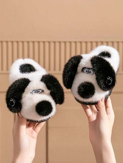 Slippers With 3D Dog Ear Design, Plush Soft Fabric Anti-Slip Rubber Sole, Warm Winter Indoor Shoes For Toddlers Girls & Boys, Adorable For Home Bedroom