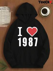 Winter Clothes Women Teediy Women'S Vintage 1987 Hoodie - Oversized Retro 80s Inspired Sweatshirt With I Love 1987 Graphic, Durable-Washable Fabric, & Casual Streetwear Fall/Winter, Loose Fit Round Neck Pullover (Limited Edition) - Black - View 1