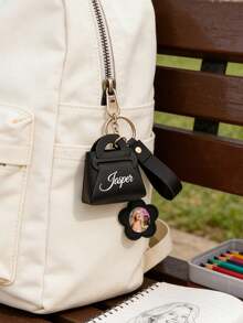 1pc Custom Name Photo Mini Handbag Keychain, Personalized Mirror Pouch With Photos And Text,PU Leather Keychain,Lovely Bag Pendant,Valentine'S Day Gifts - Multicolor - View 3