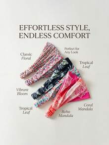 1条女士新款波西米亚印花发带，简约百搭瑜伽吸汗带，弹性宽头带吸汗头巾。适合户外运动、瑜伽、健身、海滩度假等场合，女士发饰发带 - 彩色 - 查看 5