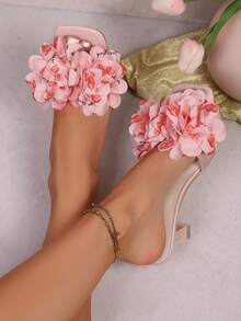 Sandálias Slip-On Elegantes e Fashionistas para Mulheres, Adequadas para Usar com Vestidos e Saltos Altos, Confortáveis e Bonitas para o Verão e Praia - Rosa chiclete - Visão 2