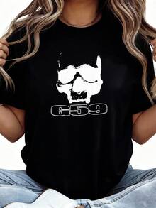 Women's T-Shirts Skull With Goggles And G59 Text 100%, Breathable - Black 1 - View 2