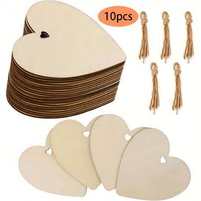 10 piezas de formas de corazón de madera sin pintar - Corazones artificiales pintables DIY, adecuados para bodas, Día de San Valentín, baby showers, decoración de fiestas en el hogar - Precortados para colgar o pintar fácilmente