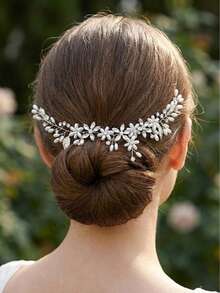 1 pieza Peine para el cabello con perlas y rhinestones, accesorio de boda nupcial elegante y sencillo, accesorio para el Día de San Valentín - Plateado - Ver 11