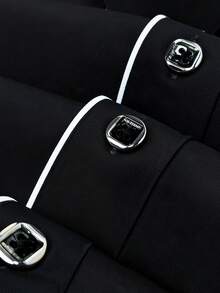 Men's Contrast Trim Front Button Slim Fit Formal Long Sleeve Shirt - Black - View 5