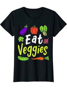 Green Grocer Vegan Vegetables Vegetarian Eat Veggies  Ladies' Crewneck T-Shirt - 黑色 - 查看 1