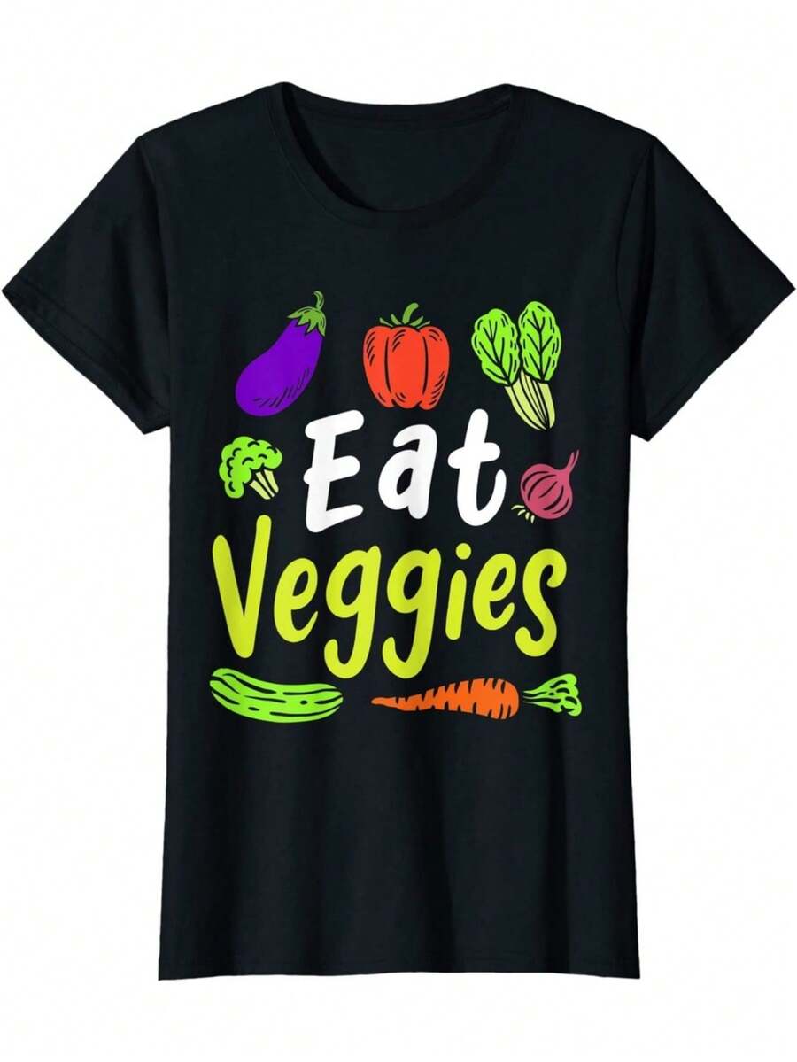 Green Grocer Vegan Vegetables Vegetarian Eat Veggies  Ladies' Crewneck T-Shirt - 黑色 - 查看 1