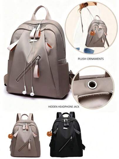 Women'S Retro Backpack, Stylish Minimalist Backpack, Classical Basic Travel Backpack, Laptop Backpack, Shopping Bag, Casual Storage Bag, Durable Nylon Backpack, With Adjustable Strap, Zipper Closure & Front Pocket & Earphone Hole, Sturdy Construction, For Travel, Work, Hiking, Climbing, Vacation, Christmas Gift,Thanksgiving Gift, Valentine'S Day Gift, New Year'S Gift