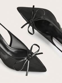 Sandal Hak Tinggi Stiletto dengan Ujung Lancip, Jaring Berpori, dan Tali Pergelangan Kaki Berhiaskan Pita, Minimalis dan Elegan untuk Pesta, Perjamuan, dan Kantor. - Hitam - View 3