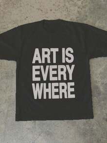 Art Is Everywhere Graphic T-Shirt - Soft, Breathable Crew Neck Tee, Lightweight & Comfortable Casual Summer Wear, Black Letter Print On White Background, Artistic Fashion Statement-Everyday Casual Cotton T-Shirt,Cotton Graphic T-Ghirt,Alphabet Print Unisex T-Shirt 100% Comfortable Cotton College Tops Funny Shirts Black And White Top Plus Size Tops Back To School Clothes  Y2k   Gothic Women Clothes - 黑色 - 查看 9