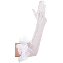 Women's Long Puff Sleeve Oversize Ruffle Cuff Sheer Gloves Tulle Mesh Gloves Wedding Opera Party Costume Gloves,Ivory - 象牙 - 查看 3
