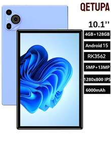 Qetupa Dieses Tablet kommt mit einer echten Leder-Schutzhülle, 10,1-Zoll-Display, Android 15 System, 4GB RAM + 128GB Speicher, RK3562 Quad-Core 2,0GHz Prozessor, 5MP Frontkamera und 13MP Rückkamera, 6000mAh Großer Akku, hochauflösendes (1280x800) IPS-Touchscreen, unterstützt Bluetooth 5.4 und 802.11ac WLAN 5, unterstützt keine SIM-Karte, geeignet zum Lesen und Spielen. - Blau - Übersicht 2