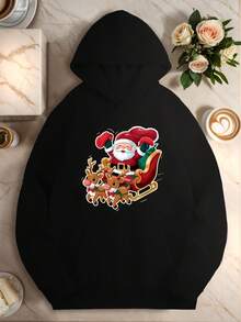 Cute Cartoon Santa Claus Women-S Plus Size Hoodies - Đen 20 - Xem 1