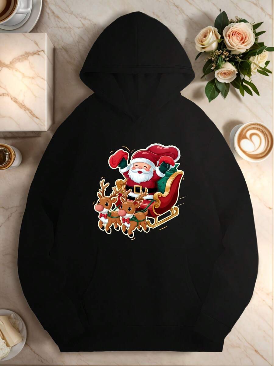 Cute Cartoon Santa Claus Women-S Plus Size Hoodies - Đen 20 - Xem 1