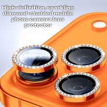 Sparkling Rhinestone-Studded Camera Lens Protector Compatible With IPhone 17, 16, 15, And 14 Series. Scratch- And Drop-Resistant Tempered Glass Camera Lens Protector (Orange). - Orange - View 4