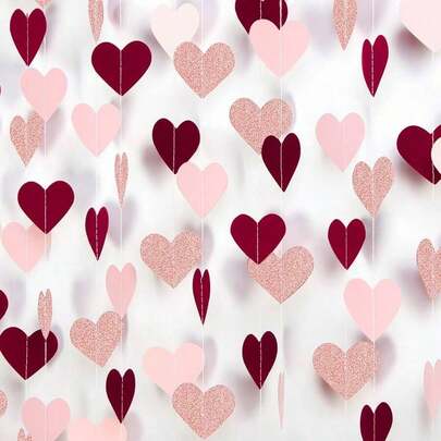 Decoraciones de San Valentín en dorado, rosa y burdeos - Guirnaldas de papel con forma de corazón para fiestas, colgantes, compromiso, Día de la Madre, boda, despedida de soltera, cumpleaños, San Valentín