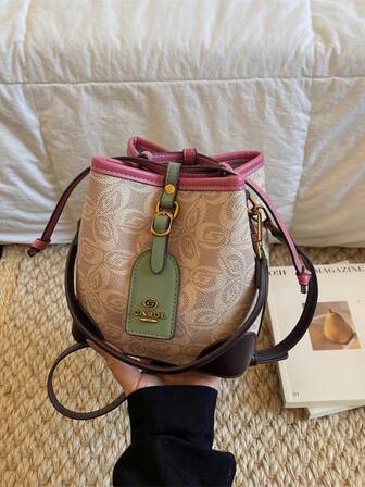 Printed Bucket Bag, Fashionable Handbag, Classic Tote Bag, 2025 New Design, Fashionable Shoulder & Crossbody Bag, Luxury Small Brand Tote Bag, Luxury Ladies Handbag, Brand Bag, Drawstring Shoulder Bag, High-Quality Personalized Ladies Bag, Rose Red, Burgundy, Lightweight Shoulder & Crossbody Bag , Bags Ladies Elegant