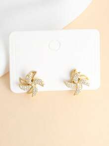 1 Pair Fashionable Rotating Windmill Design Stud Earrings For Women, Suitable For Daily Wear, Gift For Girlfriend - Gold - View 3