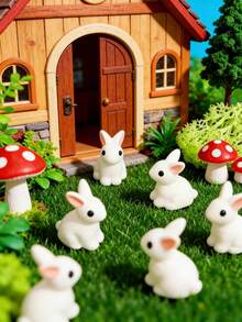 10-częściowa figurka grzybka w kształcie króliczka, akcesoria do ogrodu, żywiczne figurki króliczka, odpowiednie do tworzenia miniaturowych krajobrazów DIY, dekoracji biurowych, na Nowy Rok, Boże Narodzenie, Święto Dziękczynienia, dekoracje wielkanocne - Wielokolorowe - Zobacz 6
