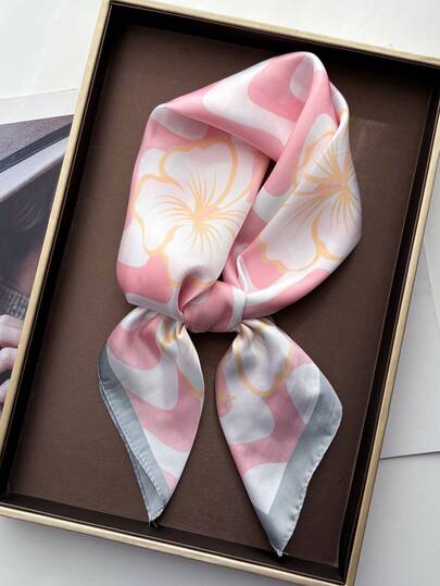 1条奢华品牌豹纹印花方巾，女士仿丝围巾，休闲百搭装饰小围巾