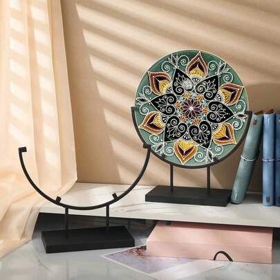 1pc Round Metal Display Stands For Stained Glass Art,Fused Display Stands,10/12inch Decorative Fused Glass Art Base For Plate Picture Platter Photo