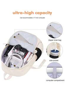 1pc Lightweight Nylon College Backpack, Laptop Bag - Fashionable Minimalist Design, Adjustable Shoulder Straps And Zipper Closure, Large Capacity Travel Bag, Stylish Commuter Backpack