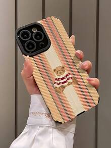 1个极简条纹小熊图案仿皮软胶手机壳，兼容苹果 17/17AIR/17PRO/17PROMAX - 彩色 - 查看 3