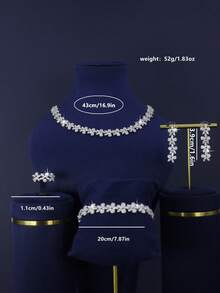 5pcs Luxury Royal Style Floral Design Bridal Wedding Jewelry Set, Handset White Cubic Zirconia, Including Necklace, Bracelet, Earrings, Ring, Suitable For Daily Wedding Wear, Wedding Anniversary Gift (Comes In Gold Gift Box) - Flower Bridal Set - View 3