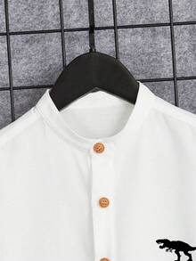 Young Boy Stand Collar Single-Breasted Shirt And Shorts Set - White - View 4