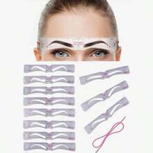 12pcs Reusable Eyebrow Shaping Template Set, With Elastic Strap, Flexible Silicone Eyebrow Shaping Stencil Headband, Suitable For Beginners, Fragrance-Free Eyebrow Drawing Auxiliary Tool Set - Multicolor - View 1