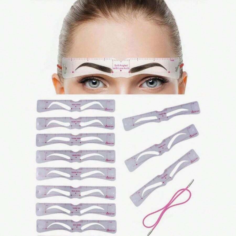 12pcs Reusable Eyebrow Shaping Template Set, With Elastic Strap, Flexible Silicone Eyebrow Shaping Stencil Headband, Suitable For Beginners, Fragrance-Free Eyebrow Drawing Auxiliary Tool Set - Multicolor - View 1