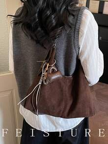 1pc New Autumn/Winter Women's One Shoulder Bag, Magnetic Closure, With Pendant, Suitable For Daily Outing, Dating, Commuting - Coffee - View 5