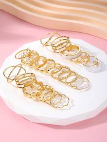 21pcs Elegant & Luxurious Wheat Ear, Pearl, Leaf & Flower Decor Rings Set, Fashion Accessories - Yellow Gold - View 4