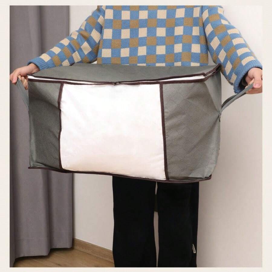 1pc Grey Clothes Storage Bag, Blanket Storage Bag, Multipurpose Storage Bag, Dual Zipper Waterproof Moisture-Proof, Suitable For Home Storage Of Quilts, Blankets, Clothes, Large Capacity Foldable Storage Bag, Decorations, Holiday Decorations, Room Decorations, Home Decor, Bedroom Decor, Dresses, Pants, Shoes, Jeans, Boots, Skirts, Bedroom, Storage Bag, Home Storage, White T-Shirts, Black Pants, Women's Winter Clothing, Dresses - View 1
